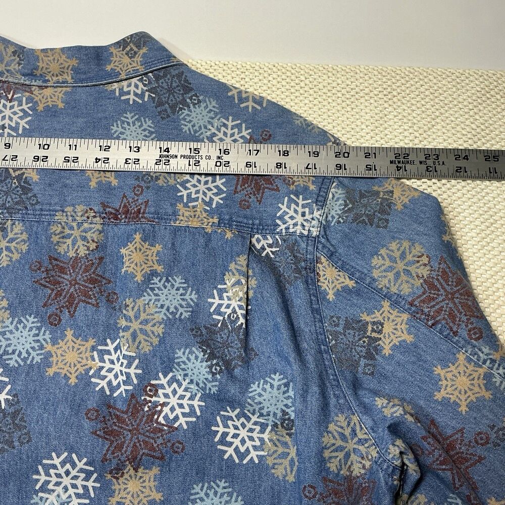 Westbound Women’s XL Denim Button Up Shirt Snowflake Print 100% Cotton Vintage - Picture 6 of 9